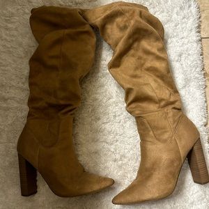Express, suede high heeled boots